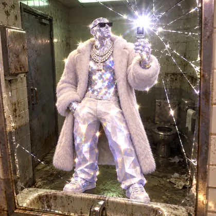 Aurum cracks a gas station mirror with his shine
